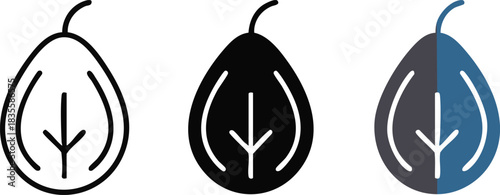 Three pear fruit icons outline solid color split vector pear icon outline icon