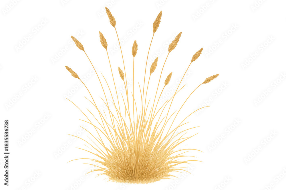 Naklejka premium Dry golden grass bush with seeds, autumn season, natural plant growing, transparent background