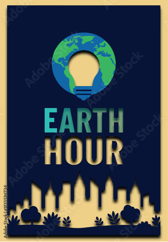 Earth Hour Poster Banner Cover Design, Save Energy, Climate Change, Sustainability, Eco Awareness, Environmental Protection, Global Event, Renewable Energy, Green Planet, Climate Action