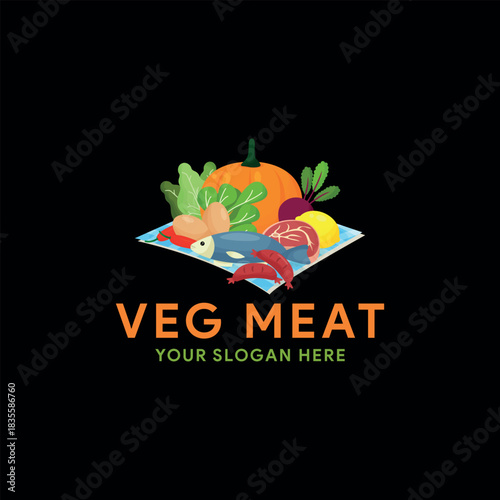 vegetable and meat restaurant logo design vector