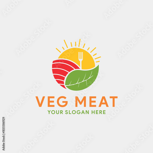vegetable and meat restaurant logo design vector