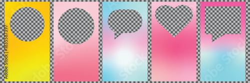 Set of five social media story templates with cutout shapes