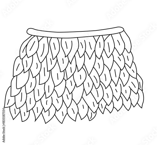 Cute cartoon hand drawn vector ancient man leaf dress outline.