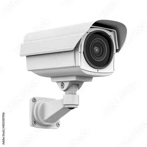 Illustration einer modernen Überwachungskamera für Sicherheit und Schutz, CCTV-Videoüberwachung Technologie, freigestellt vor weißem Hintergrund, Generative AI