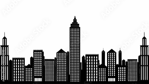 Sleek black and white city skyline silhouette perfect for modern corporate branding and urban design projects