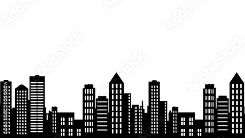 Striking black and white city skyline silhouette perfect for modern urban design projects and backgrounds