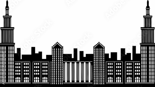 Stunning black and white cityscape silhouette featuring towering skyscrapers and classic architecture perfect for urban design projects