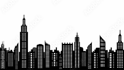 Striking black and white modern cityscape silhouette perfect for dynamic urban design projects and backgrounds