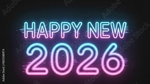 Happy New 2026 Retro Neon Sign Glitch Effect