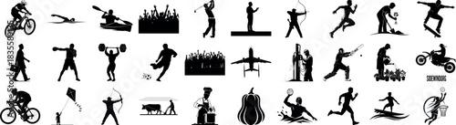 Collection of various black silhouette vector illustrations art