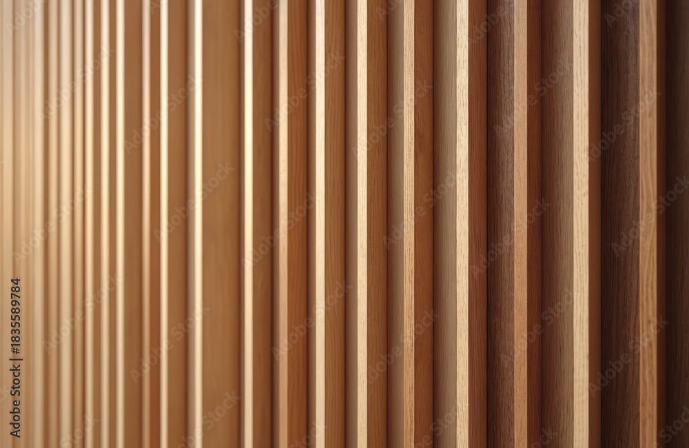 Obraz premium Vertical wooden planks arranged side by side. Wooden slats in different shades of brown. Natural wood texture. Pattern of wooden boards. Wooden surface for background or design.