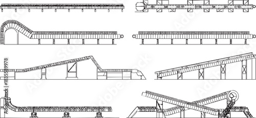Conveyor belt system technical drawing for industrial applications and engineering