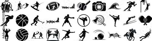 Silhouette illustrations showcasing a variety of sports and hobbies