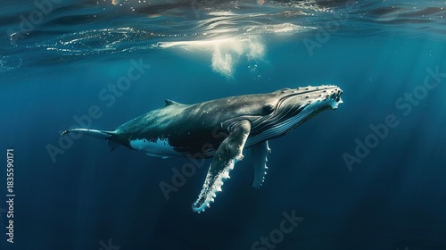 Wallpaper Mural Humpback Whale Collection: Assorted Humpback Whale Shots (Close-Ups, Breeching, Gliding, Swimming) in Ocean Settings (Clear Blue Water, Sunset Skies, Deep Dark Seas) for Marine Wildlife, Nature, and A Torontodigital.ca