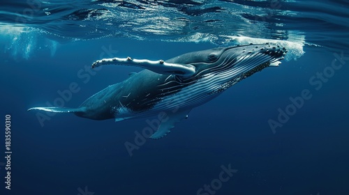 Wallpaper Mural Humpback Whale Collection: Assorted Humpback Whale Shots (Close-Ups, Breeching, Gliding, Swimming) in Ocean Settings (Clear Blue Water, Sunset Skies, Deep Dark Seas) for Marine Wildlife, Nature, and A Torontodigital.ca