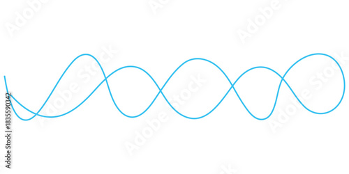 Abstract blue wavy line divider, smooth flowing continuous line art  wave design vector