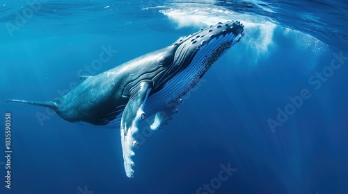 Wallpaper Mural Humpback Whale Collection: Assorted Humpback Whale Shots (Close-Ups, Breeching, Gliding, Swimming) in Ocean Settings (Clear Blue Water, Sunset Skies, Deep Dark Seas) for Marine Wildlife, Nature, and A Torontodigital.ca