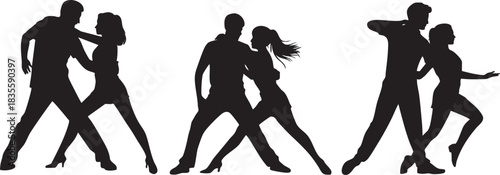 Elegant Couples Dancing Silhouette Illustration Ballroom Tango Passion Performance