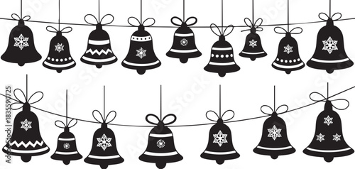 Festive Holiday Season Seamless Pattern with Christmas Bells and Snowflakes