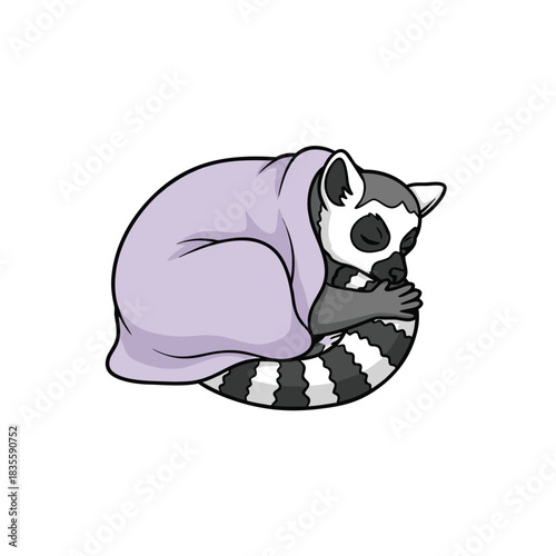 Cute lemur sleeping under a blanket illustration.