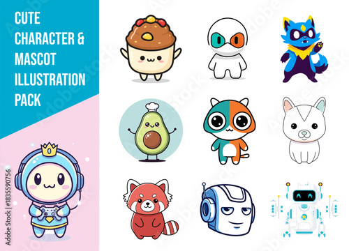 Collection of adorable cartoon characters and mascot illustrations for various creative projects