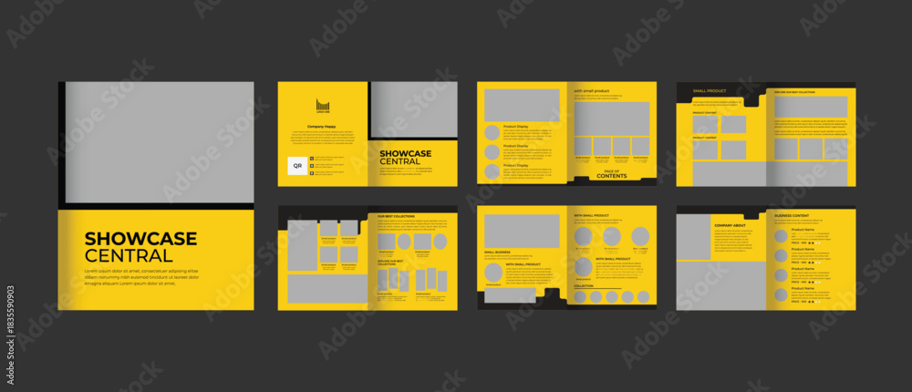 Fototapeta premium Creative product catalog brochure and multipurpose portfolio template. fully background yellow and black design