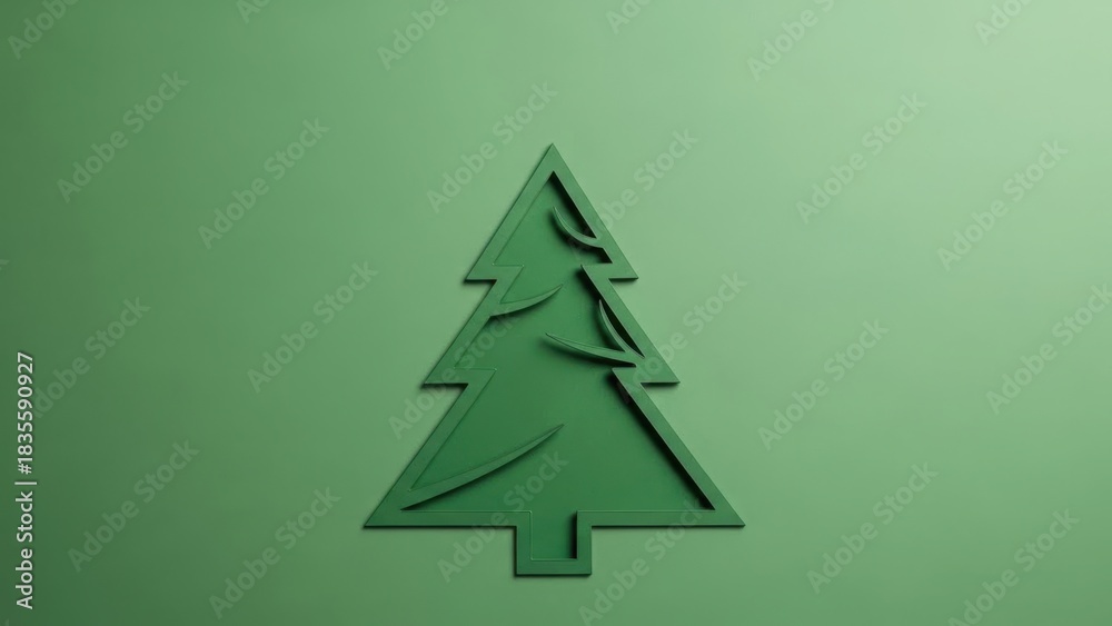 Obraz premium Minimalist green christmas tree silhouette on a solid green background