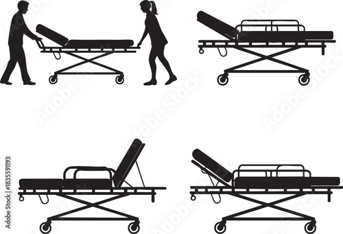 Medical Stretcher Silhouette Images Depicting Hospital Emergency and Health Care