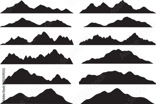 Mountain Range Silhouette Set in Black and White Landscape Design