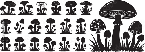 Mushroom Silhouette Vector Set Collection of Fungi Design Elements