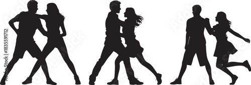 Passionate salsa dancers silhouettes expressing energy and rhythm in motion