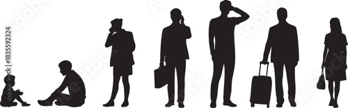 Silhouettes of people at different stages of life in vector format