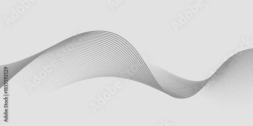Flowing dots particles wave pattern halftone gradient curve shape isolated on white background. Vector in concept of technology, science, music