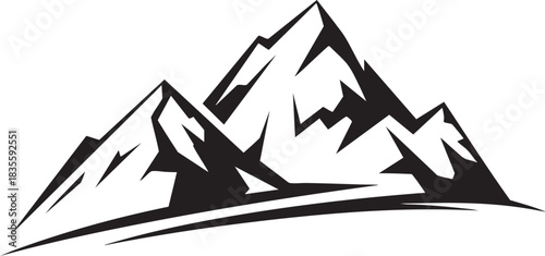 Striking Mountain Peaks Silhouette Emblem against White Background Illustration