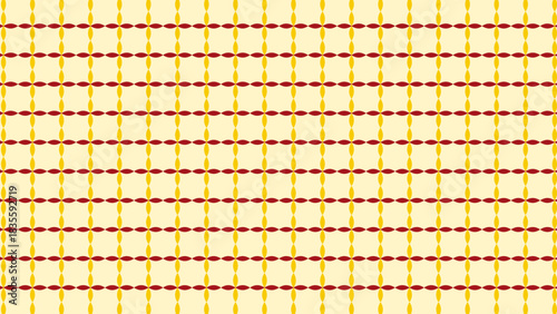 Italian ceramic-inspired pattern with intricate lattice shapes in warm red and yellow tones. Great for textiles and decorative backgrounds.