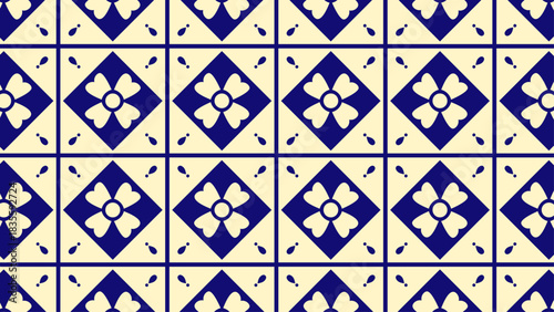 Sicilian ceramic repeat — blue ornamental squares with intricate linework, great for premium packaging, stationery, and fabrics.