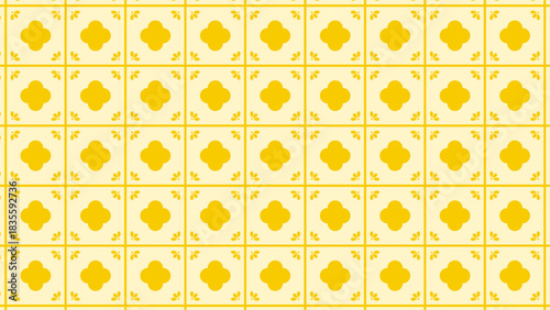 Mediterranean-inspired pattern with repeating yellow geometric florals on a soft cream background. Perfect for wrapping papers and textile prints.
