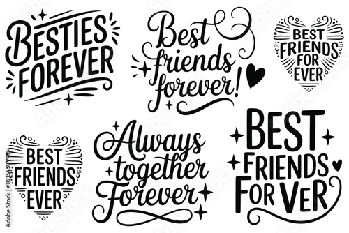 best friend forever handwritten quote with heart symbol, friendship typography design for greeting cards, posters, stickers, and social media