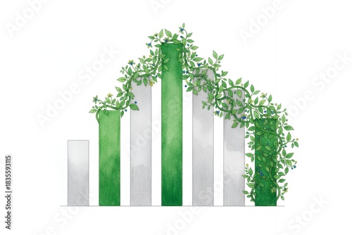 Green bar graph with plants illustrating growth and sustainability energy saving calculator