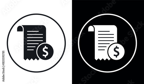 Invoice and coin icon in black and white Vector illustration