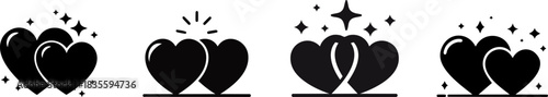 Love & Affection Silhouette. A series of three stylized heart icons, each with unique designs featuring sparkles and a intertwined heart motif.