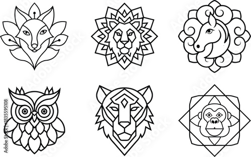 Modern animal head line art collection crafted for stylish branding Vector illustration