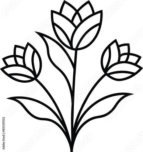Clean contour floral artwork featuring multiple flowers with silhouette Vector illustration