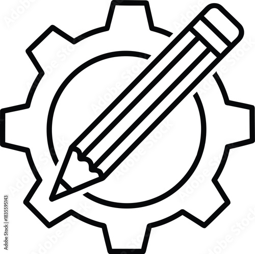 Creative configuration icon with a gear and pencil in a refined line style Vector illustration