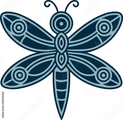 Detailed mandala dragonfly featuring an extended ornamental design Vector illustration