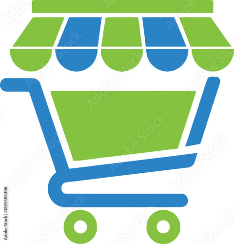 Shopping awning combined with cart symbol in a friendly retail concept Vector illustration