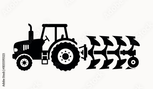 tractor with plow black and white silhouette icon Vector illustration