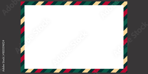 Christmas Envelope with framed images and stripes.International vintage letter border.  Empty classic postal frame. Vector illustration.