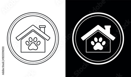 Pet shelter logo with paw print in house Vector illustration