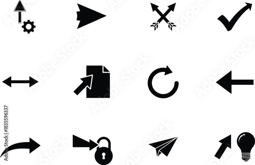 Collection of black and white silhouette vector icons for web and graphic design